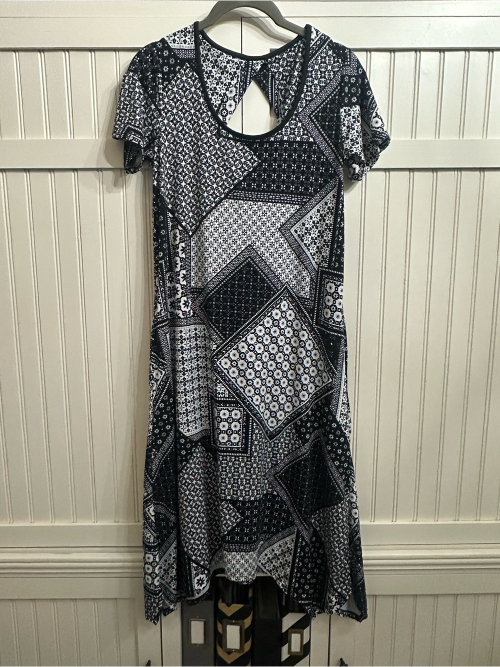 Cuddl Duds Black and White Patchwork Midi Dress